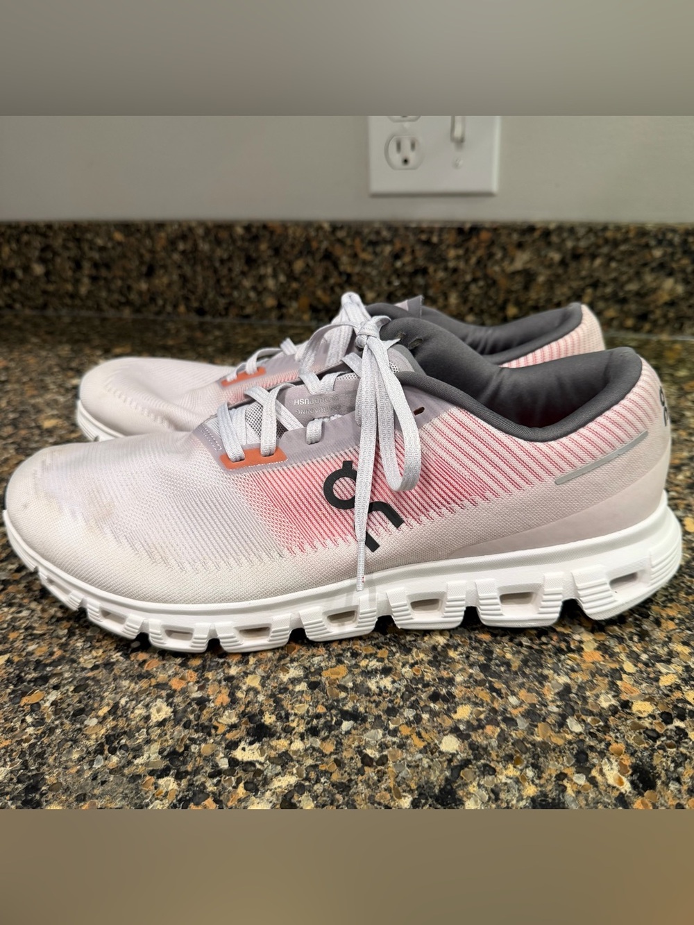 On Running Cloud  mens Running Shoes - White with reddish  Accent 11.5